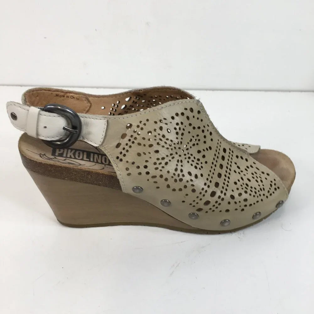 Pikolinos Benissa Laser Cutout Leather Wedge Shoes Size 38